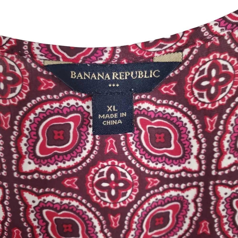 Banana Republic Size XL Blouse Half Button Peasant Puff Sleeve Pullover Maroon